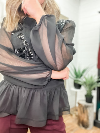 Long Sleeve Embellished Woven Top
