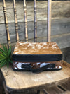 Tooled "Feathers" Large Cowhide Jewelry Box - White/Brown Hide