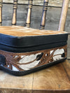 Tooled "Feathers" Large Cowhide Jewelry Box - White/Brown Hide