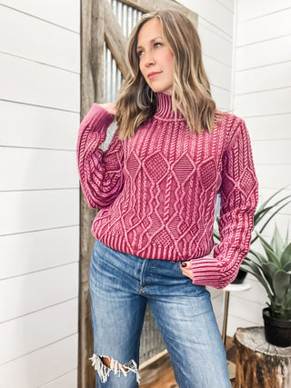 Mock Neck Distressed Wash Sweater