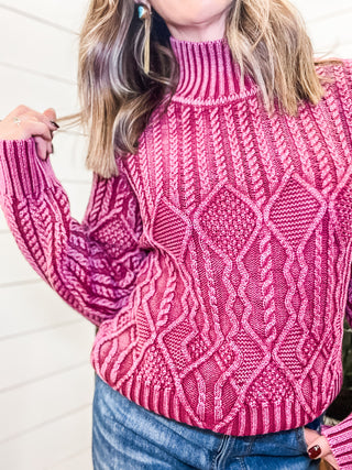 Mock Neck Distressed Wash Sweater