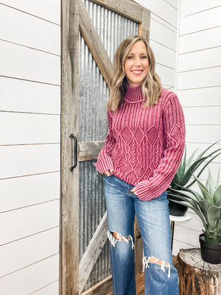 Mock Neck Distressed Wash Sweater