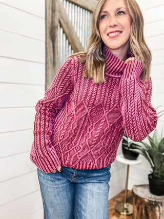 Mock Neck Distressed Wash Sweater