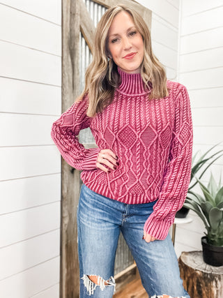 Mock Neck Distressed Wash Sweater