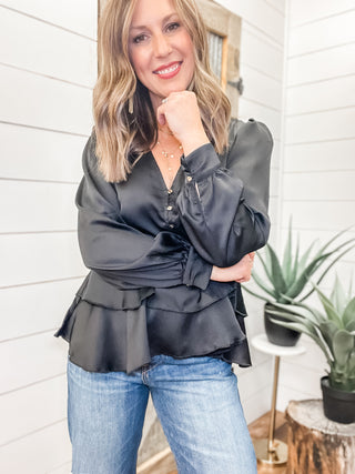 Long Sleeve V-Neck Tiered Blouse