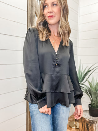 Long Sleeve V-Neck Tiered Blouse