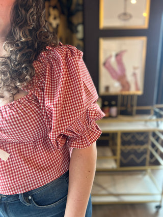 Red + White Gingham Crop Top