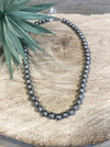 8mm Silver Nickel Oxidized Bead Necklace