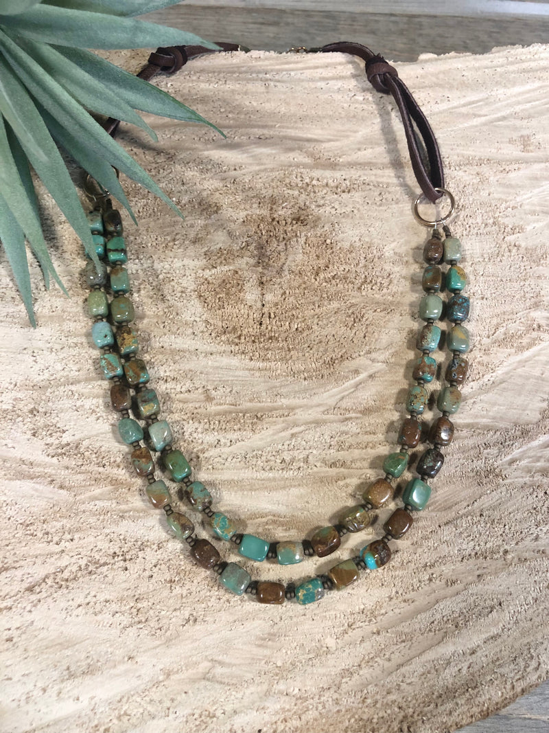 Two Strand Cube Cut Kingman Turquoise Necklace