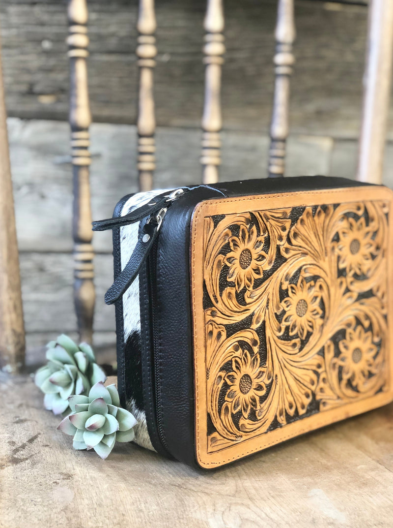 Classic Tooled Cowhide Large Jewelry Box