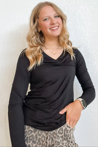Brushed Microfiber Long Sleeve V-Neck Tee