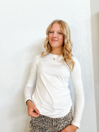 Brushed Microfiber Long Sleeve Crew Neck Tee