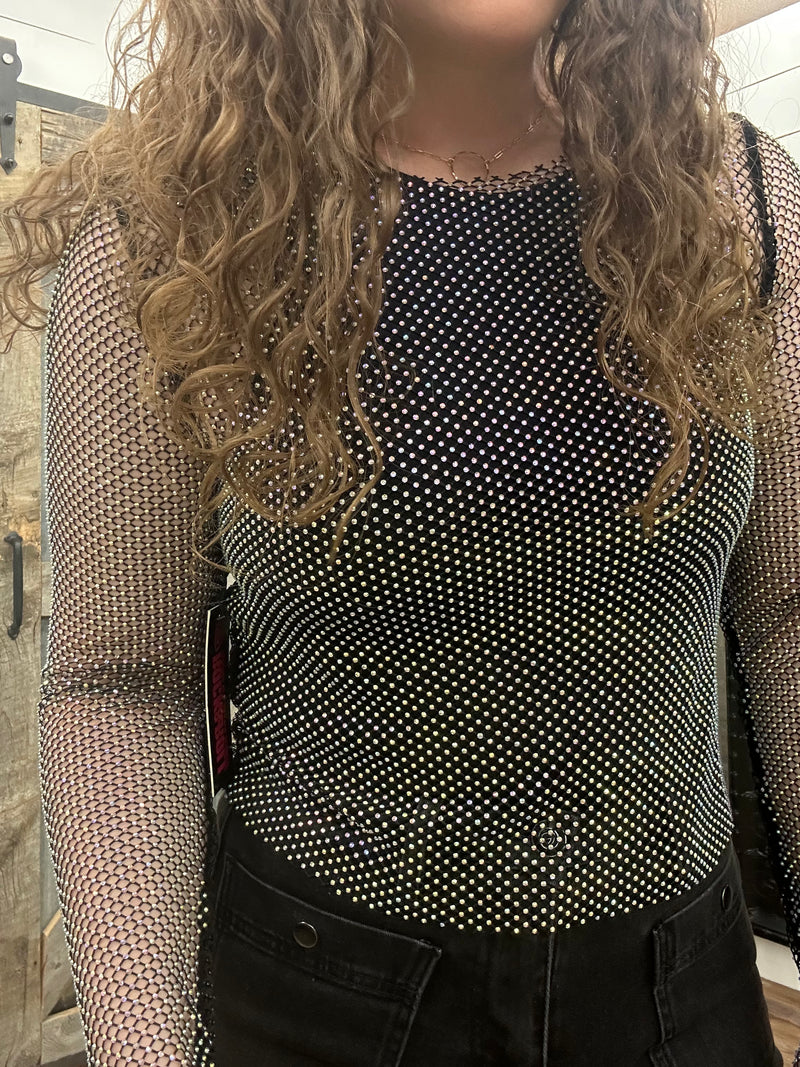 Rhinestone Mesh Top