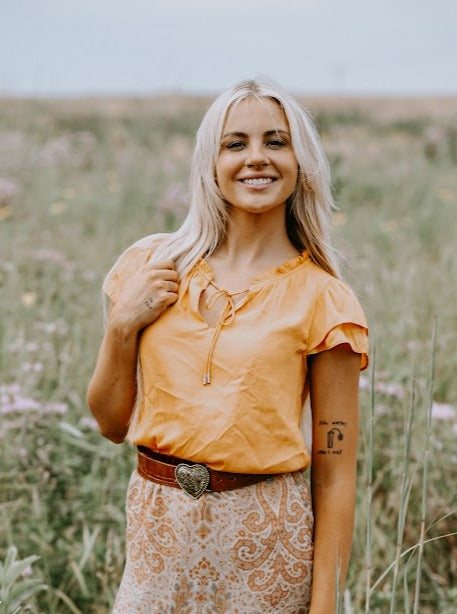 Satin Ruffle Top in Marigold