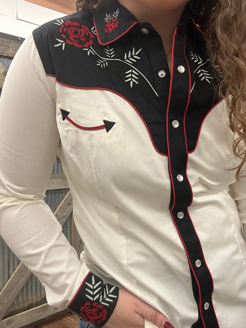 Collared Retro Western Shirt with Chainstitch Embroidery