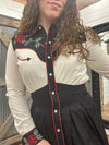 Collared Retro Western Dress with Chainstitch Embroidery