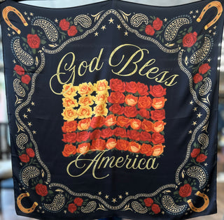 God Bless America Rose Flag Silk Wild Rag