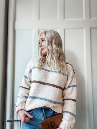 Contrast Stripe Crewneck Knit Sweater