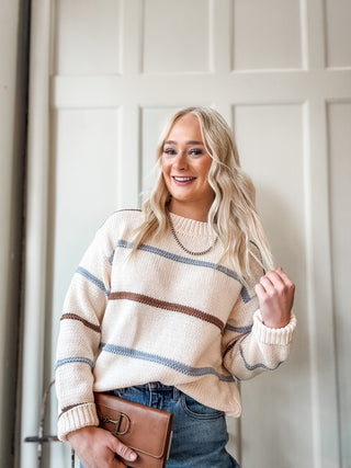 Contrast Stripe Crewneck Knit Sweater