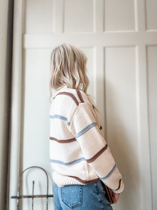 Contrast Stripe Crewneck Knit Sweater