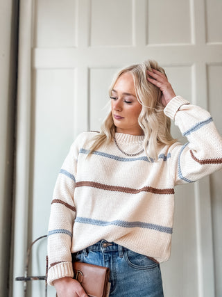 Contrast Stripe Crewneck Knit Sweater
