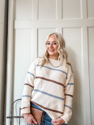 Contrast Stripe Crewneck Knit Sweater