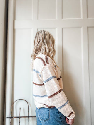 Contrast Stripe Crewneck Knit Sweater