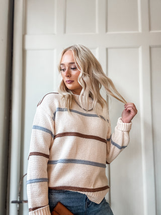 Contrast Stripe Crewneck Knit Sweater