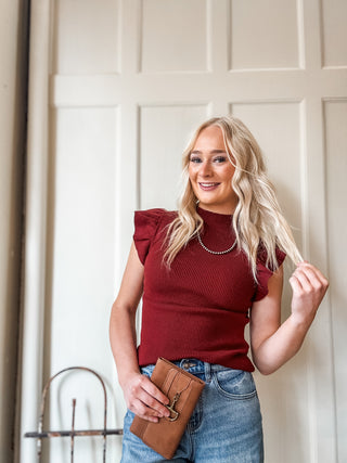 Ruffle Sleeve Rib Knit Top