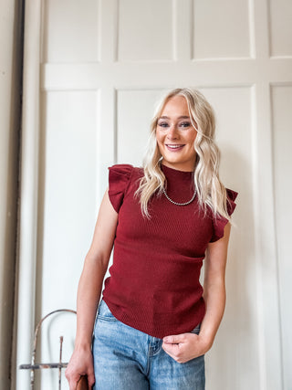 Ruffle Sleeve Rib Knit Top