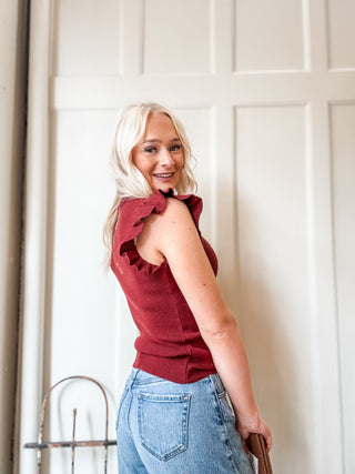 Ruffle Sleeve Rib Knit Top