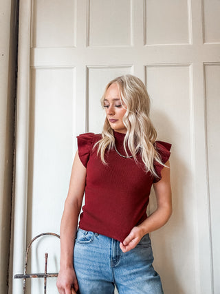 Ruffle Sleeve Rib Knit Top
