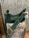 Green Suede Double J Purse with Cream Bootstitch