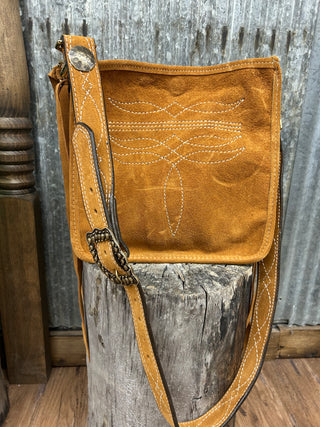 Toast Suede Square Tote with Brass Hardware