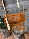 Toast Suede Clutch with Fringe