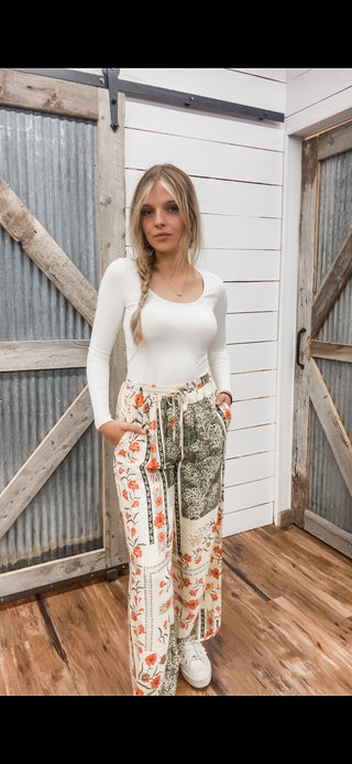 Patchwork Floral Wide Leg Pants