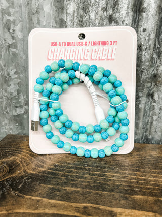 Turquoise Bead Charging Cable - 3 FT.