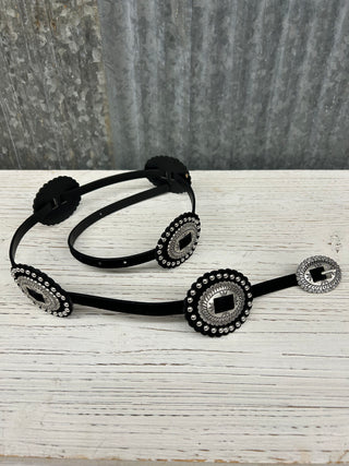 Black Grommeted Concho Belt - Thin