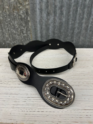 Black + Silver Sunflower Ring Concho Belt