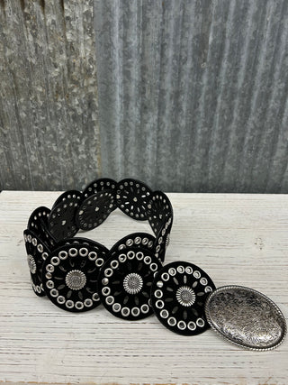 Black Scalloped Belt with Sunflower Center