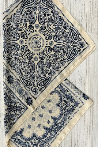 Ivory + Navy Paisley Bandana - 25x25