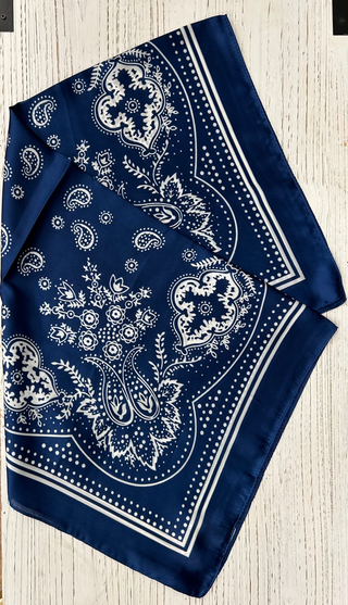 Navy + White Paisley Bandana - 25x25