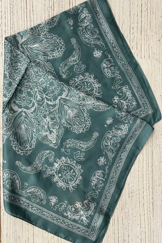 Turquoise + White Paisley Bandana - 25x25