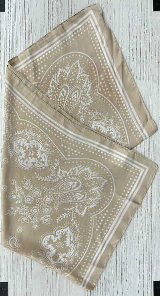 Ivory + White Paisley Bandana - 25x25