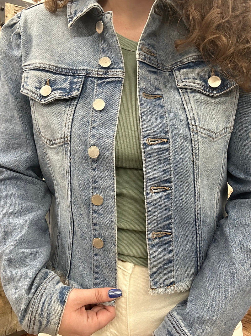 Roselyn Distressed Hem Denim Jacket