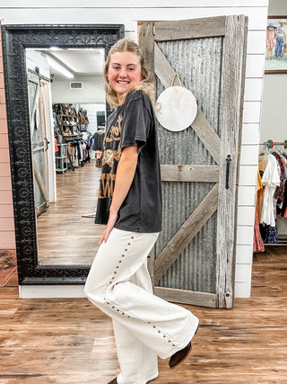 Studded High Rise Wide Leg Jean
