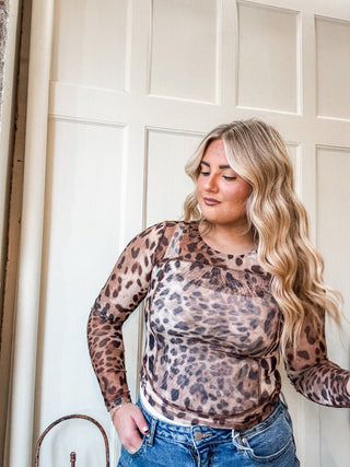 Leopard Print Double Layer Mesh Top