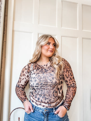 Leopard Print Double Layer Mesh Top