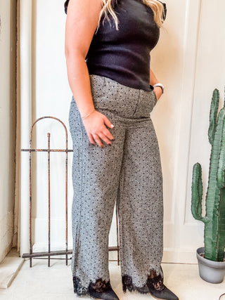 Heart Dot Lace Trim Wide Leg Pants