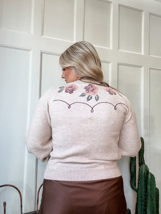 Floral Embroidered Knit Cardigan